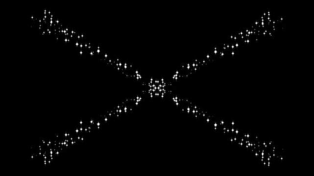 Twinkle star burst glitter sparkle, pixie dust path, shining white particle stars dust, fairy tail glitter particles sparkling, shimmer particles motion on black background, 4k video