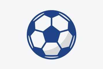 Fototapeta premium Graphic vector icon of a classic soccer ball rendered in a clean navy blue and white design, isolated on light grey.