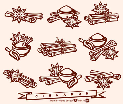 Cinnamon set. Collection icon cinnamon. Vector
