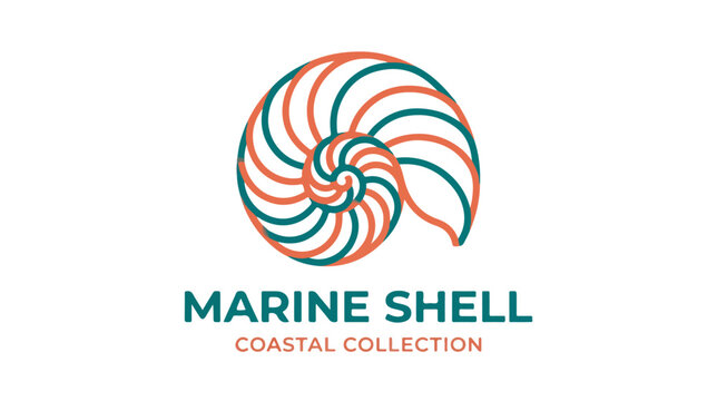 Minimalist marine shell logo design with geometric lines.