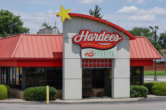 Hardee's fast food restaurant location. Hardees is operated by CKE and the sister restaurant of Carl's Jr.