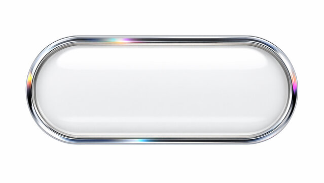 Rectangular chrome glass button with clear shiny border