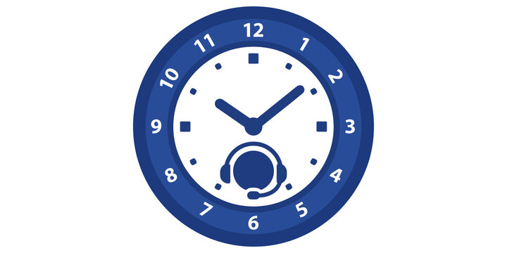 Customer service support clock icon indicating twenty four seven assistance availability isolated on transparent background
