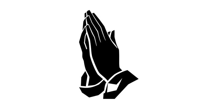 Black silhouette of praying hands icon isolated on white background.