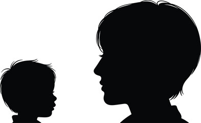 Fototapeta premium Silhouette Of A Child And An Adult Facing Each Other On A White Background vector illustration