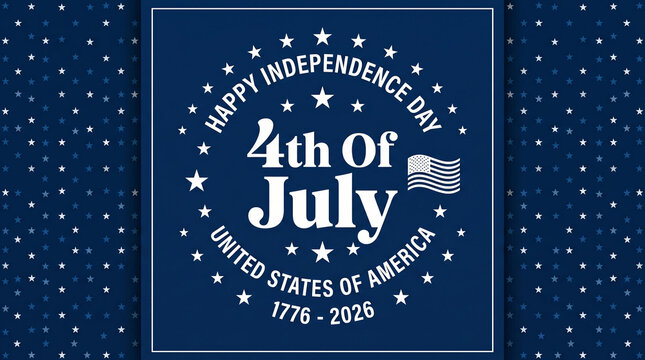 Fourth of July Independence Day graphic on a blue starry background.