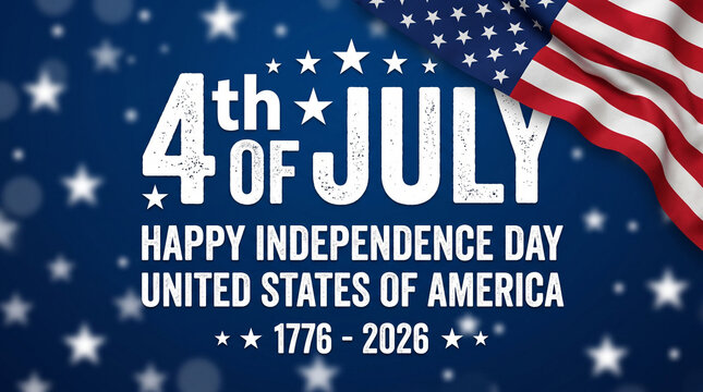 Fourth of July Independence Day greeting with USA flag.