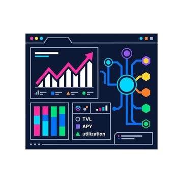 Cryptocurrency Finance Data Visualization Dashboard showing TVL APY and utilization growth analytics
