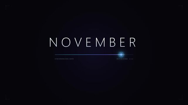 November month digital loading bar animation with data synchronization hud interface