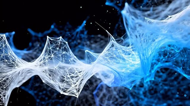 Abstract weblike structures in blue and white