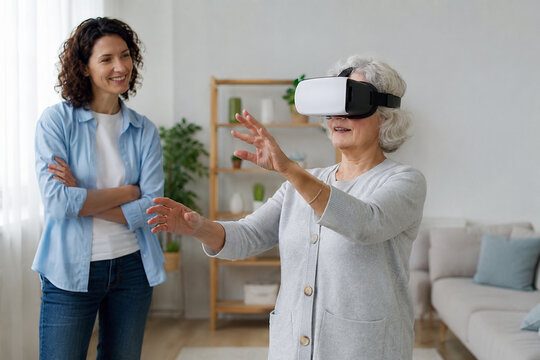 Senior Woman Trying Virtual Reality Headset