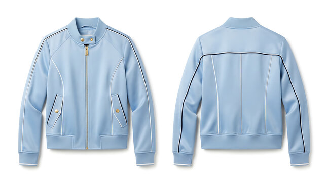 Light blue denim jacket with white trim