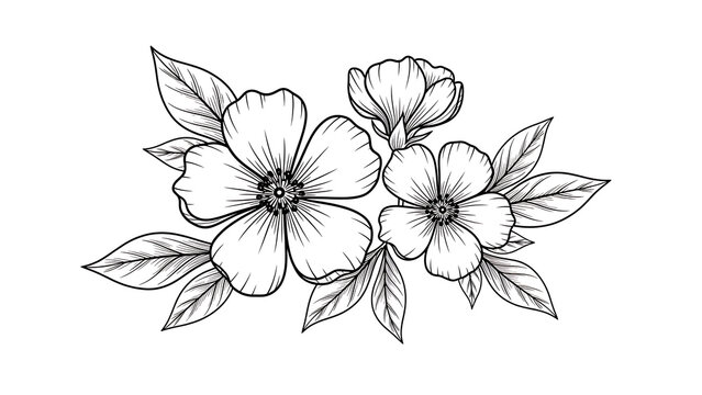 Floral bouquet with butterflies and leaves illustration