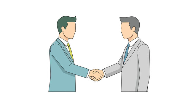 Two businessmen shaking hands after a successful deal, professional partnership and cooperation, vector illustration