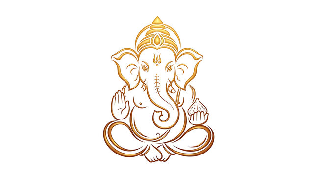 Golden ganesha statue with golden crown isolated