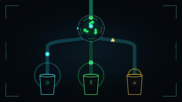 Digital data distribution hud interface: animated network flow and processing system