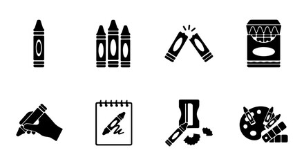 Fototapeta premium Crayon Icons Set, Art Supplies Vector Graphics, Drawing Tools Collection, Creative Elements