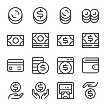 money and cash line icon set,vector and illustration