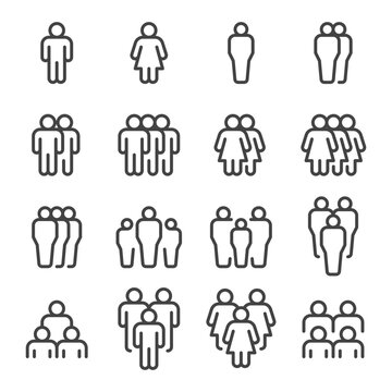 people and population line icon set,vector and illustration