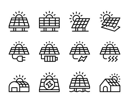 solar panel line icon set,vector and illustration