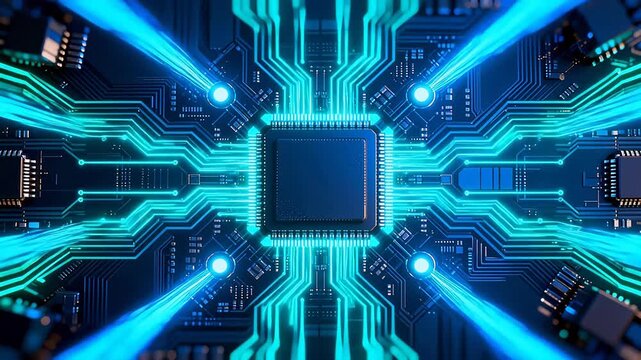 Circuit board with glowing pathways