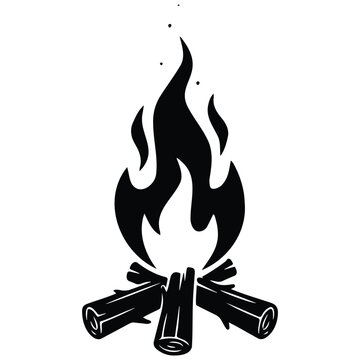 Campfire vector silhouette illustration for outdoor adventure and camping activity designs.