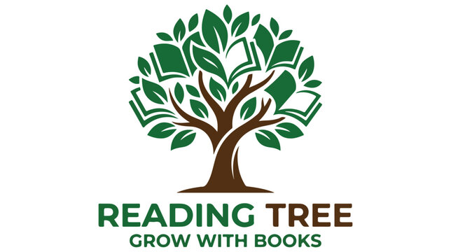 Reading Tree Logo Design Featuring Books Growing From Branches.