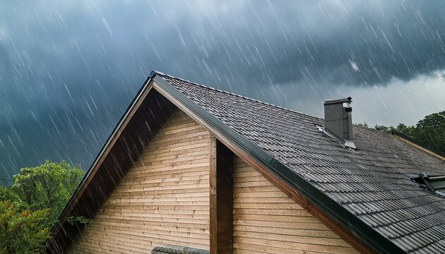 tilted angle house roof enduring rainstorm