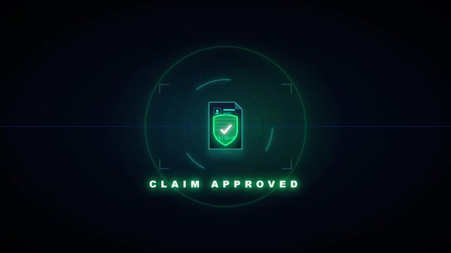 Digital insurance claim approval process animation with shield security verification