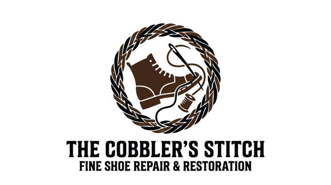 Vintage style logo for The Cobbler Stitch shoe repair and restoration services.