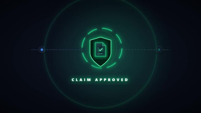 Digital claim approved notification with shield and checkmark animation insurance