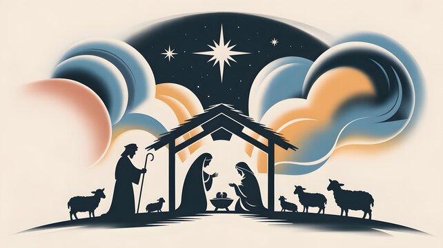 Christmas nativity scene with baby jesus mary and joseph under the bright star of bethlehem