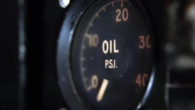 Vintage Fighter Jet Instrument Panel Oil Pressure Gauge Close Up - 4K