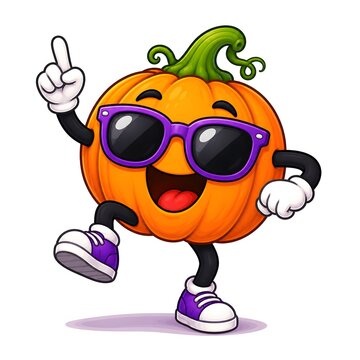 Cool Pumpkin Wearing Sunglasses Dancing Funny Halloween Cartoon Character Vector Illustration Isolated on White Background