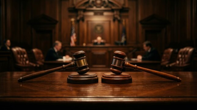 Courtroom Scene with Gavel Symbolizing Justice