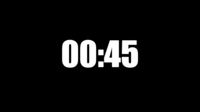 White digital clock numbers displaying forty seven seconds isolated on a deep black background for contrast production