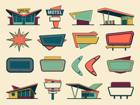 Vintage 1950s Googie Architecture Icons and Retro Neon Signs