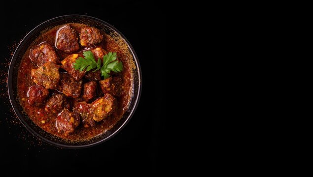 Goat liver fry, seasoned with coriander, is a flavorful and well-liked Indian non-vegetarian dish. Set against a black backdrop.