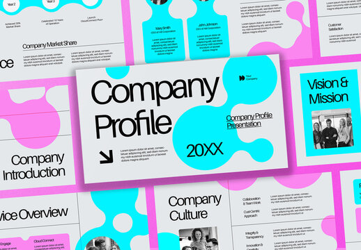 Blue and Neon Pink Anti Design Company Profile Presentation