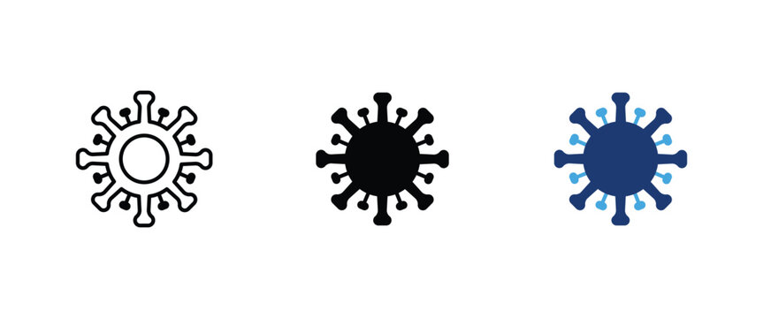 Medical virus cell icon, Coronavirus bacteria pathogen symbol, Microbiology infection organism graphics, Healthcare disease hazard elements, Clinical pandemic micro germ cell, Vector illustration