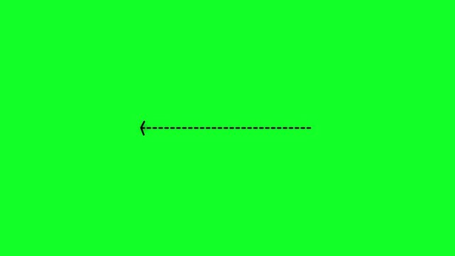 A black dashed horizontal line with an arrow pointing to the left side centered on a bright vivid green background for digital overlays