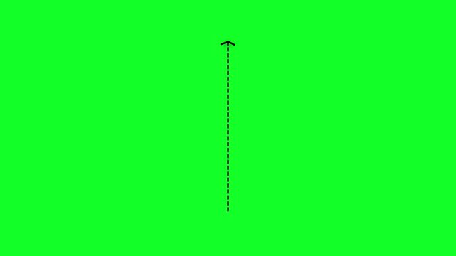 Black dashed vertical line with an arrow at the pointing upwards on a green background representing a simple navigation or direction indicator
