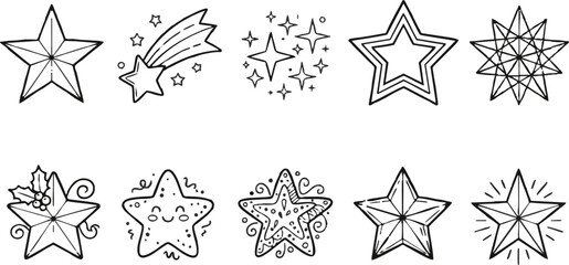 Variety of star illustrations five point shooting geometric and decorative designs © Asjad@169