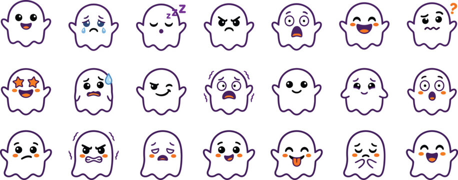 Halloween ghost emoticons cute ghost faces for oct 31 celebrations digital design
