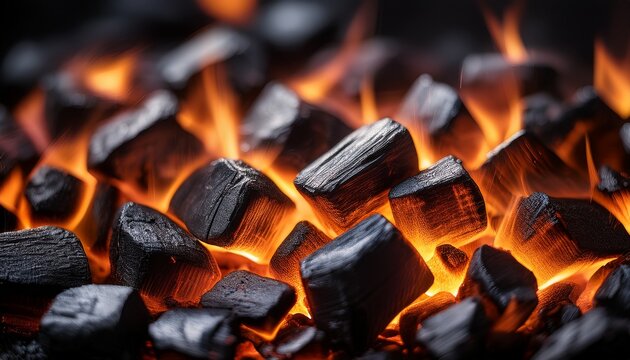 glowing charcoal embers close up texture with intense heat