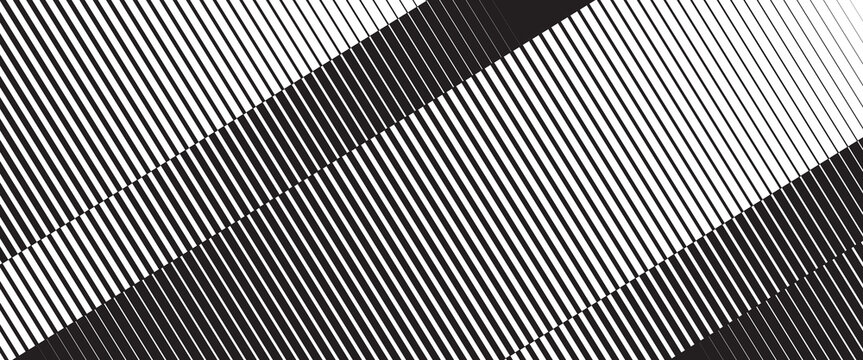 Abstract black and white diagonal lines pattern background. Minimalist geometric vector texture with monochrome parallel stripes, optical illusion, and glitch slicing effect.