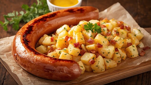 sausage links with potato salad