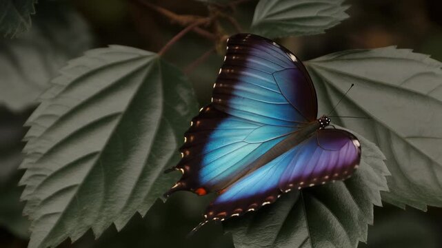 Iridescent Morpho Butterfly Wings Macro, Electric Blue Shifting to Purple Nature Texture