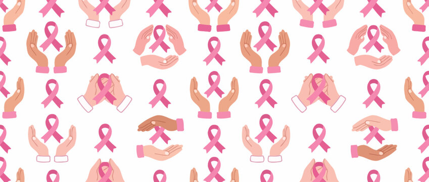 Breast Cancer Awareness Pattern: Pink Ribbons and Caring Hands