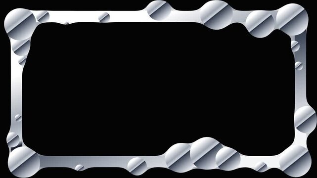 Shiny metallic bubble frame border on black background
